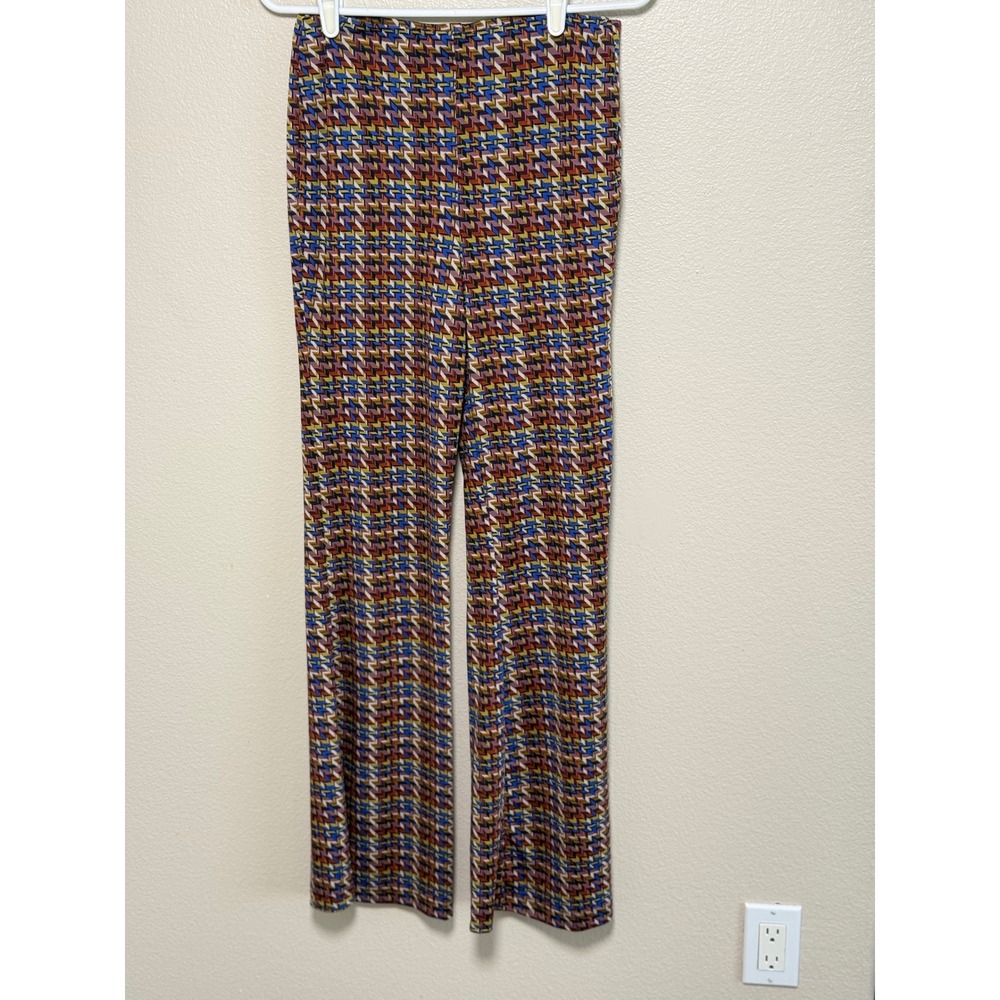 Floral & Ivy Women Multi Color Print Wide Leg Stretch Pants Small Boho Hippie